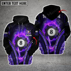 Maxcorners Billiards 8 Ball Fire Smoke Multicolor Option Customized Name 3D Hoodie