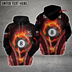 Maxcorners Billiards 8 Ball Fire Smoke Multicolor Option Customized Name 3D Hoodie