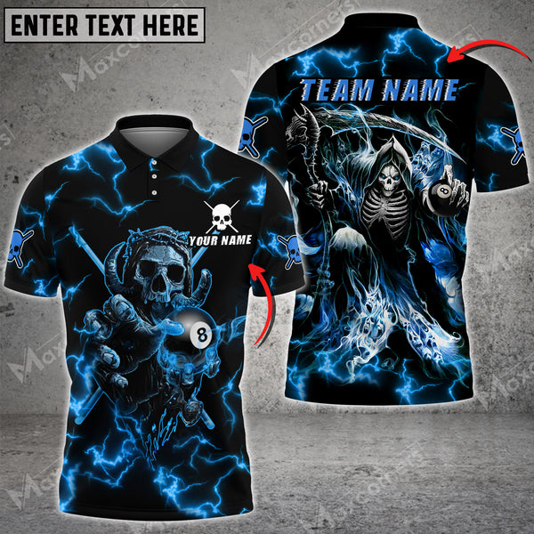 Maxcorners Billiards Skull Thunder Fire Personalized Name, Team Name Unisex Shirt ( 6 Colors )
