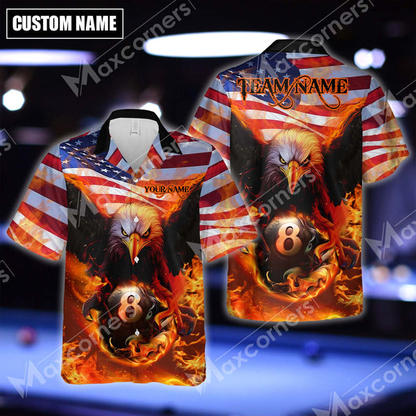 Maxcorners Billiards 8 Ball US Flag Eagle Personalized Name Hawaiian Shirt