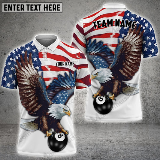 Maxcorners Billiards Eagle American Flag Ball 8 Personalized Name, Team Name 3D Polo