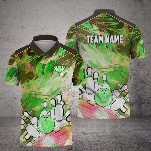 Maxcorners Bowling And Pins Art Of Painting Multicolor Option Customized Name 3D Shirt