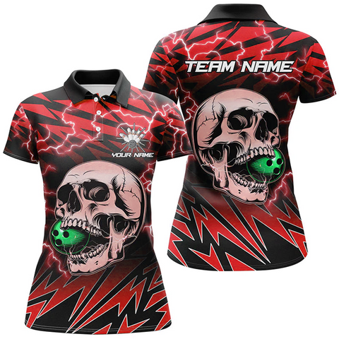 Maxcorners Bowling And Pins Lightning Thunder Skull Bowling Customized Name 3D Shirt For Women