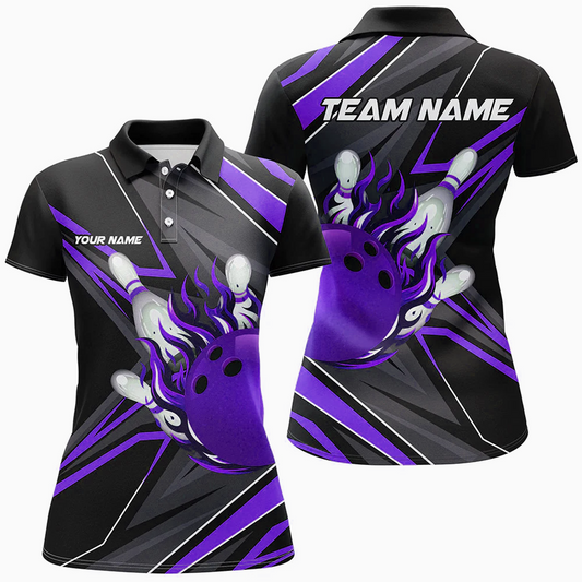 Maxcorners Bowling Ball & Pins Shockwave Multicolor Option Customized Name 3D Shirt For Women