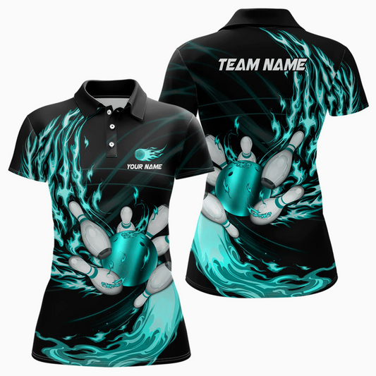 Maxcorners Bowling Ball & Pins Flame Multicolor Option Customized Name 3D Shirt For Women
