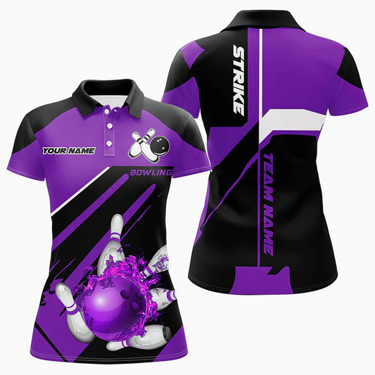 Maxcorners Bowling Ball & Pins Flame Jerseys Multicolor Option Customized Name 3D Shirt For Women