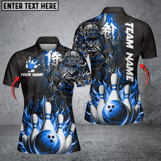 Maxcorners Bowling Samurai Warrior Madness Multicolor Option Customized Name 3D Shirt For Women (6 Colors)