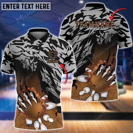 Maxcorners Bowling Ball And Pins Multicolor Option Customized Name, Team Name 3D Polo Shirt (6 Colors)
