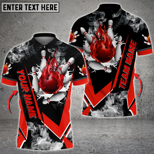 Maxcorners Bowling Ball And Pins Flame Declare War Multicolor Option Customized Name 3D Shirt (5 Colors)