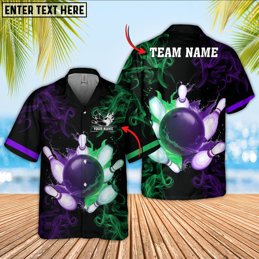 Maxcorners Bowling Ball And Pins Equal Battle Multicolor Option Customized Name Hawaiian Shirt (4 Colors)