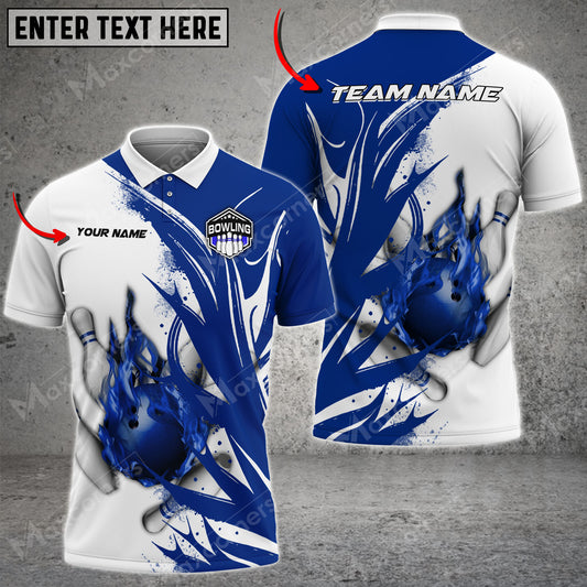 Maxcorners Bowling Ball And Pins Hell Fire Multicolor Option Customized Name 3D Shirt (4 Colors)