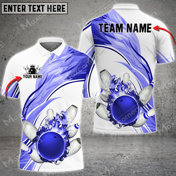 Maxcorners Bowling Ball And Pins Strong Mind Flame Multicolor Option Customized Name 3D Shirt (4 Colors)