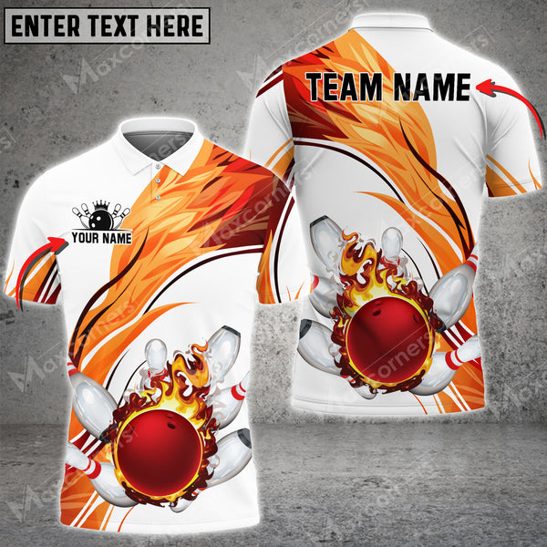 Maxcorners Bowling Ball And Pins Strong Mind Flame Multicolor Option Customized Name 3D Shirt (4 Colors)