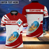 Maxcorners White And Red Bowling Flame Pattern Classic Customized Name 3D Shirt