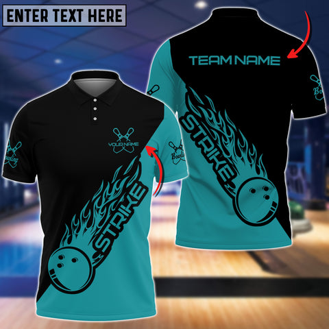 Maxcorners Cyan Bowling Strike Personalized All Over Printed Shirt