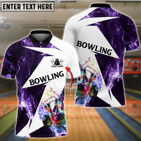 Maxcorners Purple Bowling And Pins Smoke Pattern Customized Name 3D Shirt