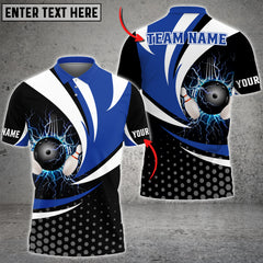 Maxcorners Thunder Bowling Ball And Pins Hexagon Pattern Multicolor Customized Name 3D Polo Shirt