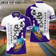 Maxcorners Blue Bowling Ball Flame Skull Pattern Premium Multicolor Option Customized Name 3D Shirt