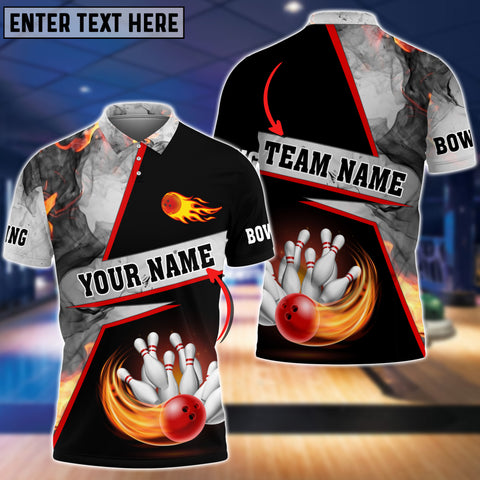 Maxcorners Bowling Flame Grey Smoke Pattern Premium Customized Name 3D Shirt