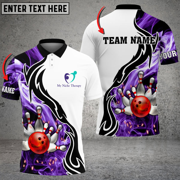 Maxcorners Bowling Smoke Pattern Customized Name & Logo Polo Shirt