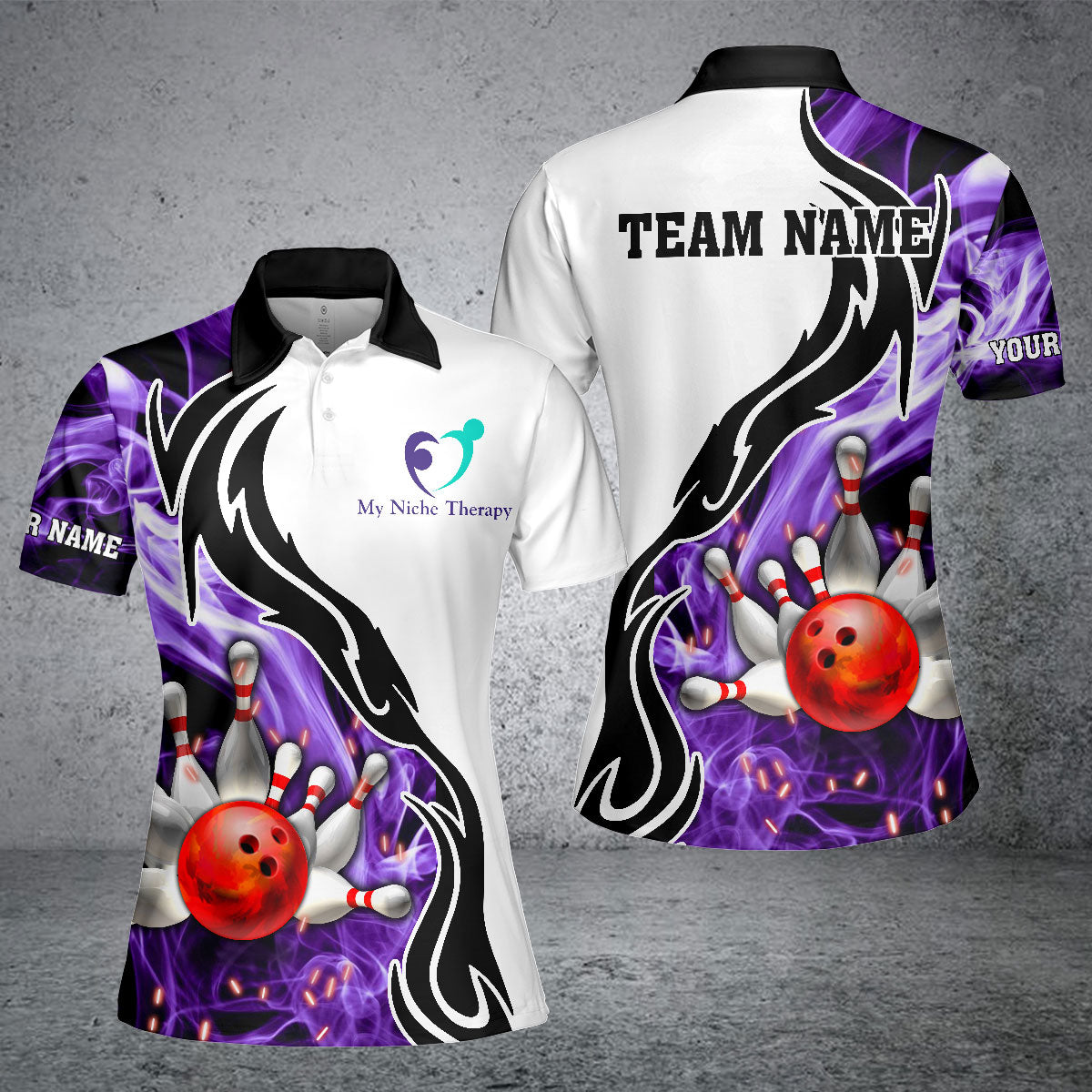 Maxcorners Bowling Smoke Pattern Customized Name & Logo Polo Shirt