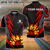 Maxcorners Bowling Ball  And Pins Flame Red Thunder Pattern Premium Customized Name 3D Shirt