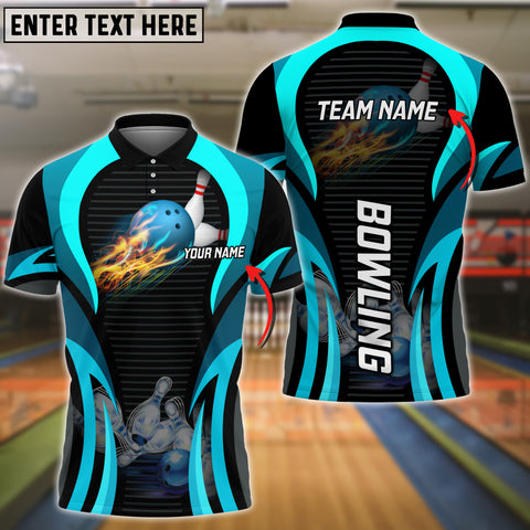 Maxcorners Cyan Bowling Strike Customized Name All Over Printed Shirt