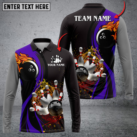 Maxcorners Bowling And Pins Water Flow Multicolor Option Customized Name Long Sleeve 3D Shirt