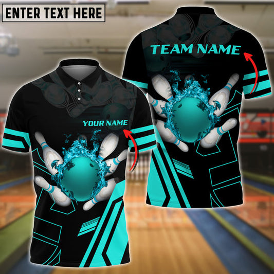 Maxcorners Bowling Ball Flame Multicolor Option Personalized Name All Over Printed Shirt
