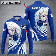 Maxcorners Bowling Ball Crashing The Pins Water Pattern Multicolor Option Customized Name Long Sleeve 3D Shirt