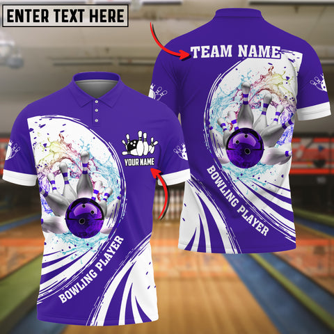 Maxcorners Purple Bowling Ball Crashing The Pins Water Pattern Customized Name All Over Printed Shirt