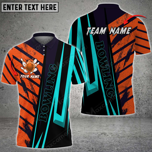 Maxcorners Bowling Ball And Pins Diagonal Cut Multicolor Option Customized Name 3D Shirt (5 Colors)
