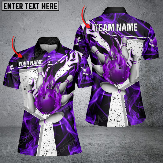 Maxcorners Bowling Fire Destroys Darkness Multicolor Option Customized Name 3D Shirt For Women (5 Colors)
