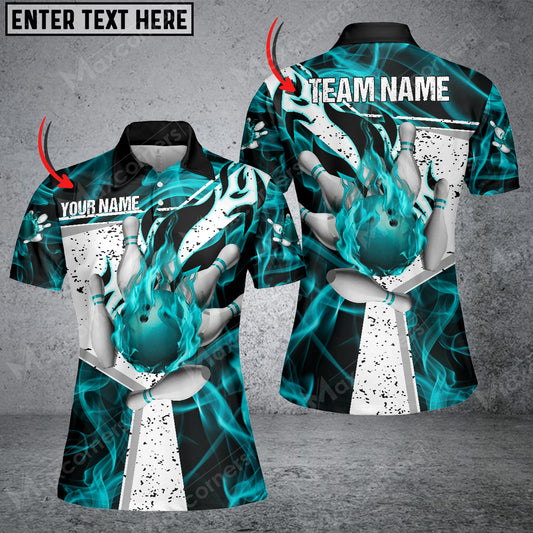 Maxcorners Bowling Fire Destroys Darkness Multicolor Option Customized Name 3D Shirt For Women (5 Colors)