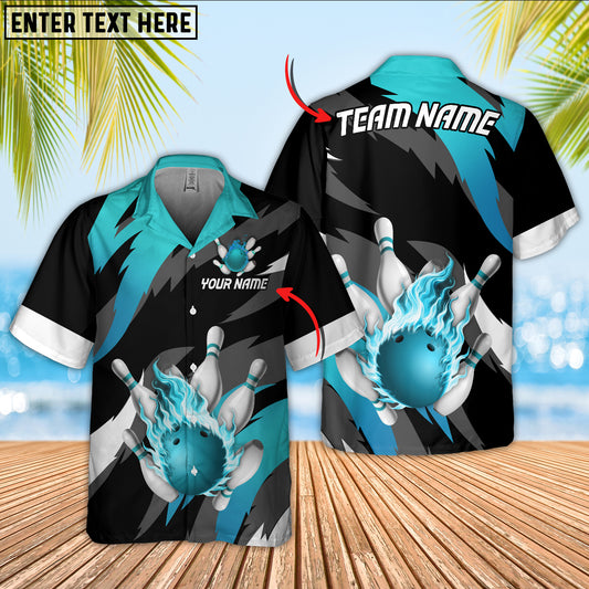 Maxcorners Bowling Ball And Pins Ultimate Fire Multicolor Option Customized Name Hawaiian Shirt (6 Colors)