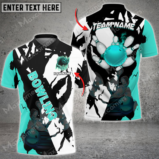 Maxcorners Bowling Ball And Pins Cracks Of Time Multicolor Option Customized Name 3D Shirt (6 Colors)