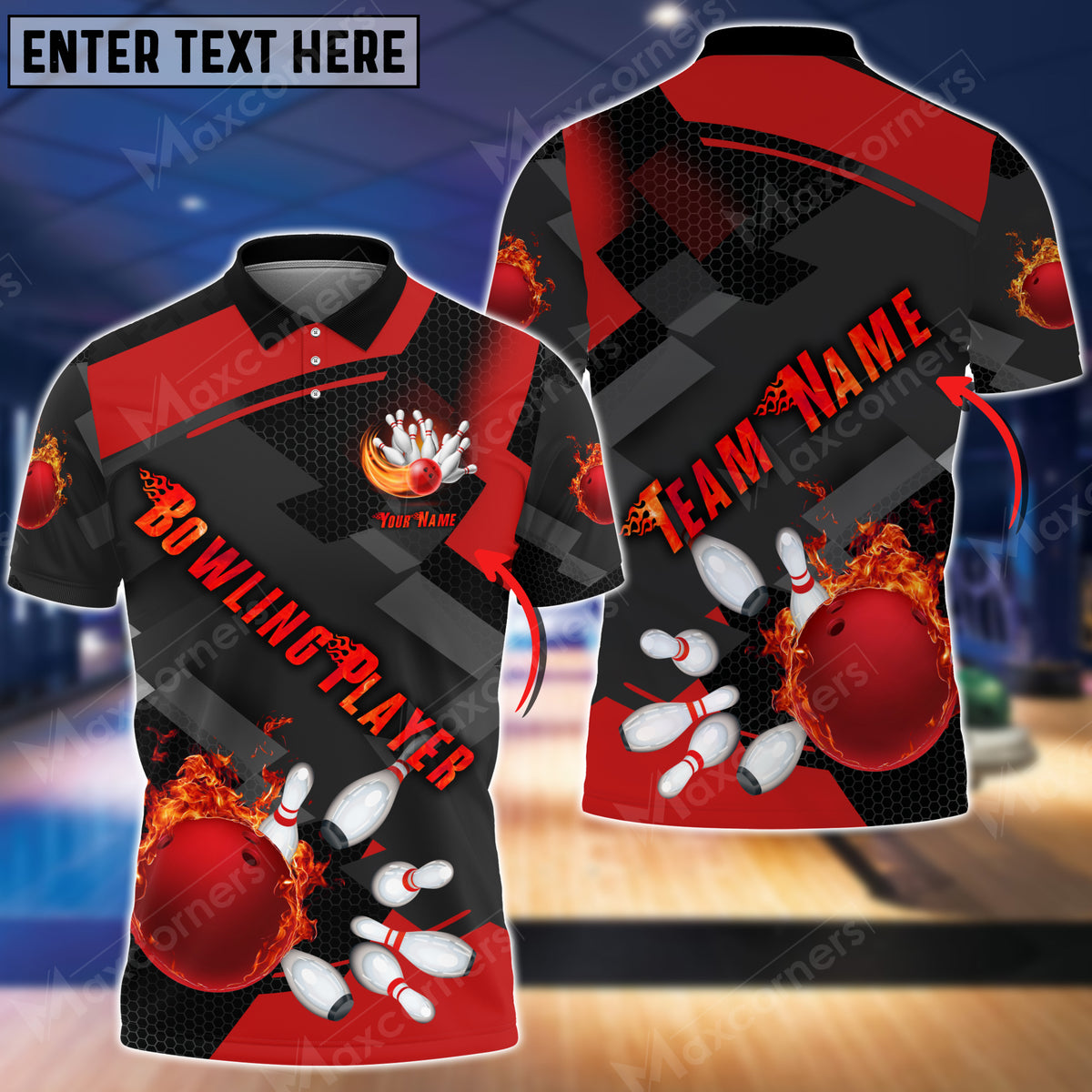 Maxcorners Bowling Flame Tex Multicolor Option Customized Name 3D Shirt