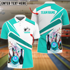 Maxcorners Bowling And Pins Water Pattern Professional Multicolor Option Customized Name 3D Shirt