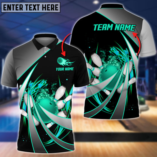 Maxcorners Flame Bowling And Pins Tornado Pattern Multicolor Option Customized Name 3D Shirt