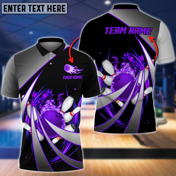 Maxcorners Flame Bowling And Pins Tornado Pattern Multicolor Option Customized Name 3D Shirt