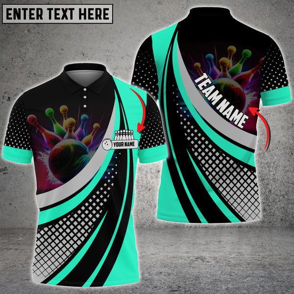 Maxcorners Bowling And Pins Square Pattern Multicolor Option Customized Name 3D Shirt