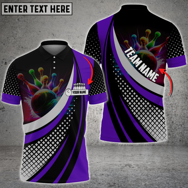 Maxcorners Bowling And Pins Square Pattern Multicolor Option Customized Name 3D Shirt