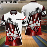 Maxcorners Blue Bowling 5 Pins Red & Black Customized Name All Over Printed Shirt For Jordyn Gears