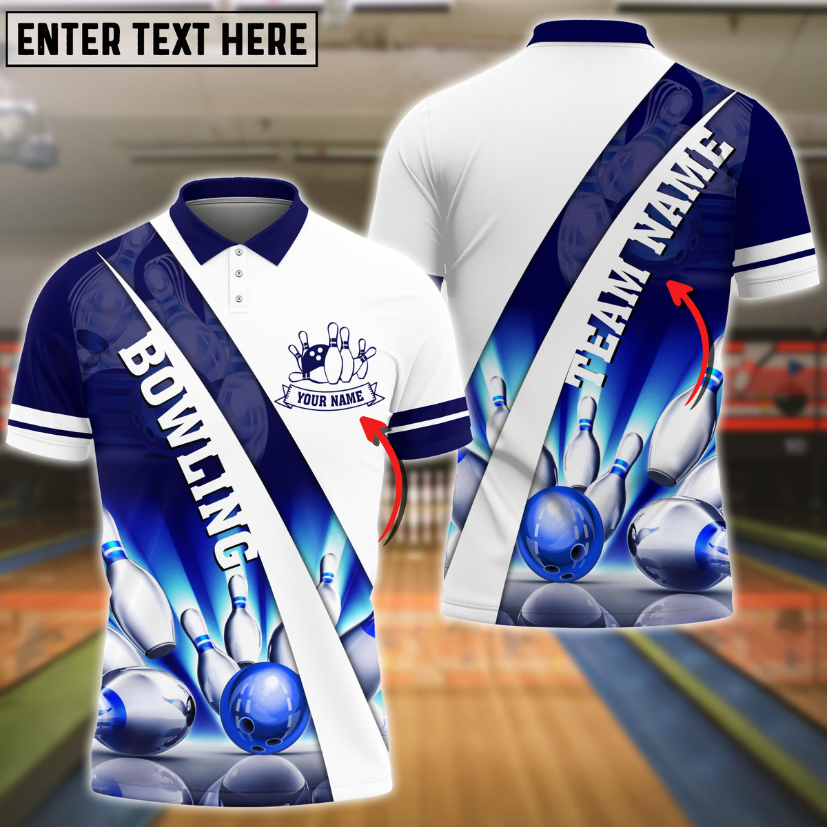 Maxcorners Light Blue Bowling And Pins Premium Customized Name 3D Shir