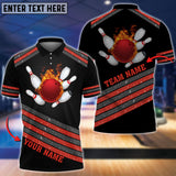 Maxcorners Bowling And Pins Multicolor Diagonal Texture Customized Name 3D Shirt