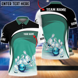 Maxcorners Light Green Bowling Ball And Pins Premium Customized Name 3D Shirt