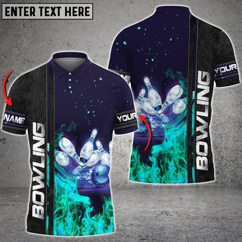 Maxcorners Dark Blue Bowling Cyan Flame Customized All Over Printed Shirt