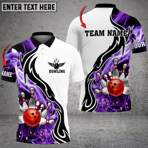 Maxcorners Bowling And Pins Purple Smoke Pattern Customized Name 3D Shirt
