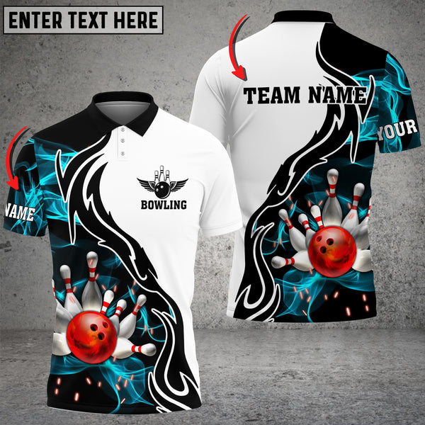 Maxcorners Bowling And Pins Cyan Smoke Pattern Customized Name 3D Shirt