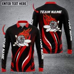Maxcorners Funny Bowling Ball Flame Multicolor Option Customized Name Long Sleeve 3D Shirt